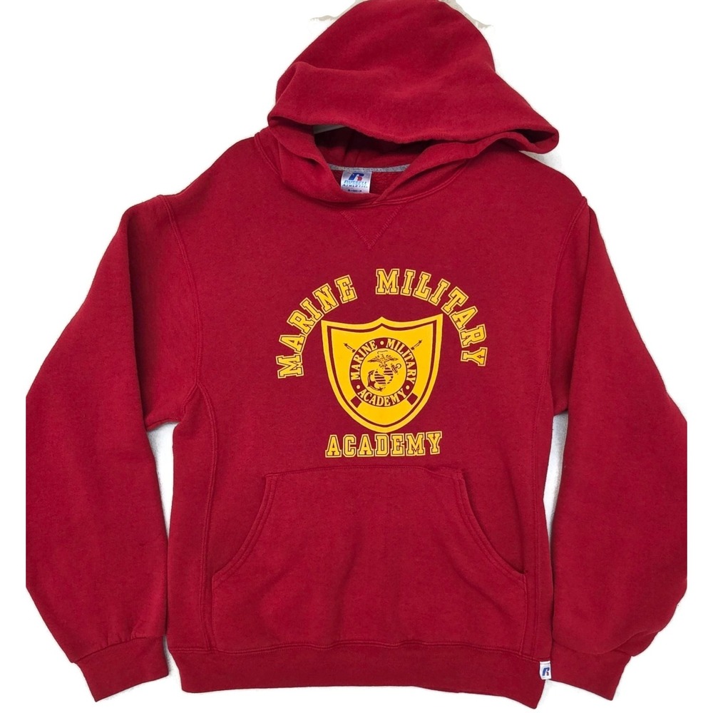 Russell Athletic Hoodie Mens Small Red Marine Military Academy Sweatshirt Fleece